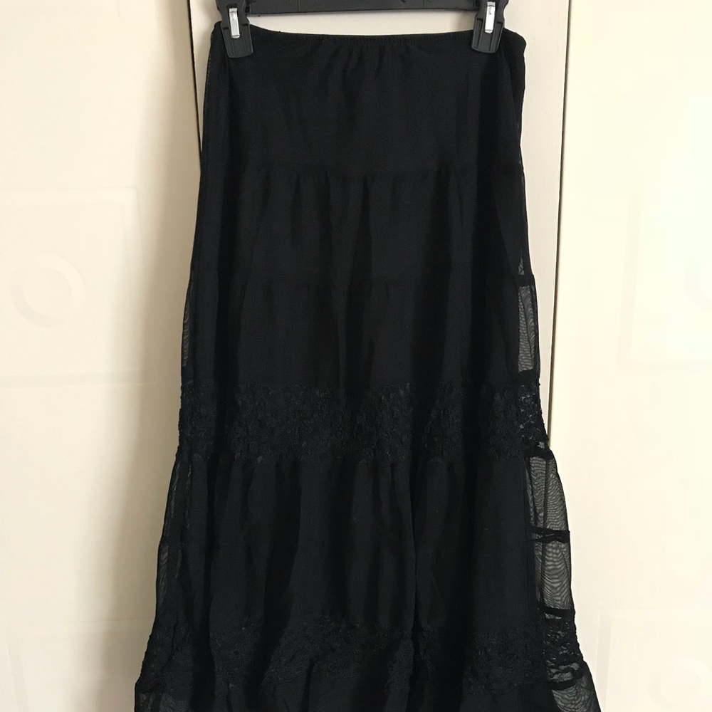 Black lace and tulle maxi skirt